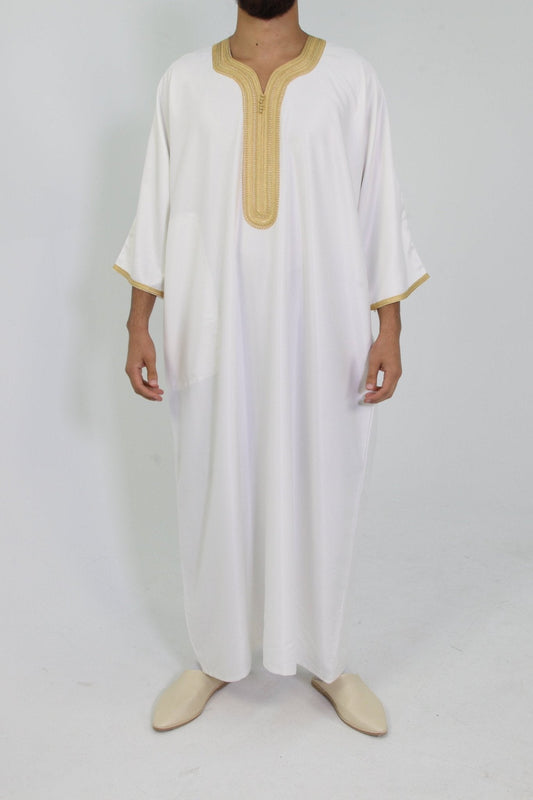 Djellaba Royale - Wit/Goud - TheDjellaba - TheDjellaba - Djellaba - Kaftan - Jalabiya - Thobe - Qamis - Dishdasha - Kurta - Abaya - Robe - Tunic - Burnous